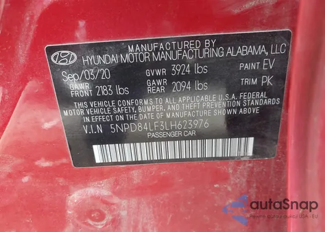 2020 Hyundai Elantra Sel из США, поврежденный, VIN 5NPD84LF3LH623976